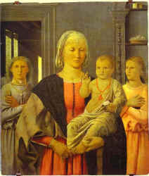 Piero della Francesca. Virgin with Child Giving His Blessing and Two Angels. (The Senigallia Madonna)